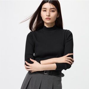 UNIQLO • High Neck Ribbed Long Sleeve (Brown) 🤎